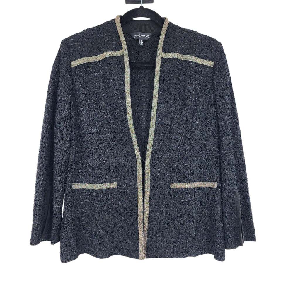 Ming Wang Jacquard Shimmer Light Shoulder Pad Long Sleeve Blazer Size Small